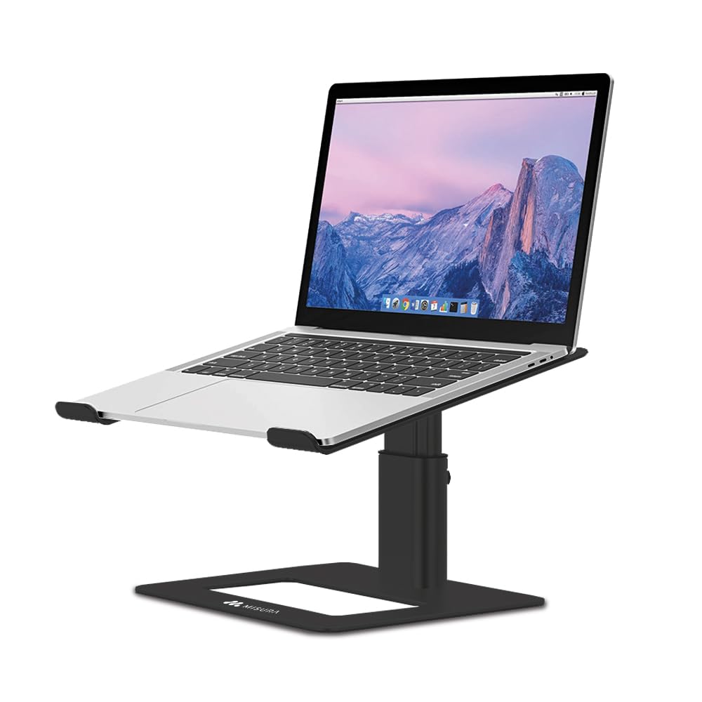MISURA | Soporte Ergonómico Portátiles de 10" a 17", Altura Ajustable 12,5 a 19,5 cm, Antideslizante y Excelente Ventilación, Aluminio | ME14-BLACK