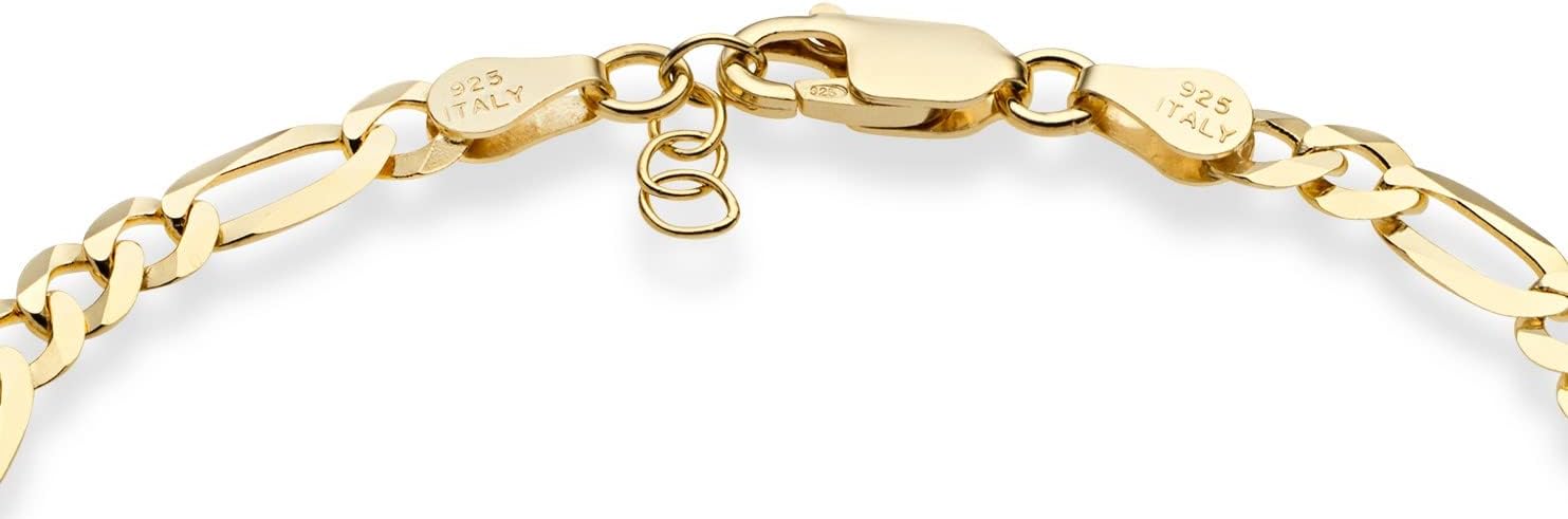 Miabella 18K Gold Plated 925 Sterling Silver Italian 5mm Diamond-Cut Figaro Chain Bracelet for Women Men, Made in Italy