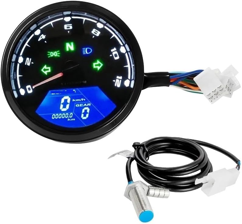 Motorcycle Odometer Gauge Universal Motorcycle 12000RMP Tachometer Odometer Tachometer for 1-4 Cylinders Motorbike Gauge Motorcycle Digital Dash