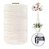 Macrame Cotton Cord, 4 Ply Twisted Macrame Yarn, Natural Cotton Cord Perfect Macrame Supplies for Macrame Plant Hangers DIY Crafts (Rice White, 5mm*109Yards) #2