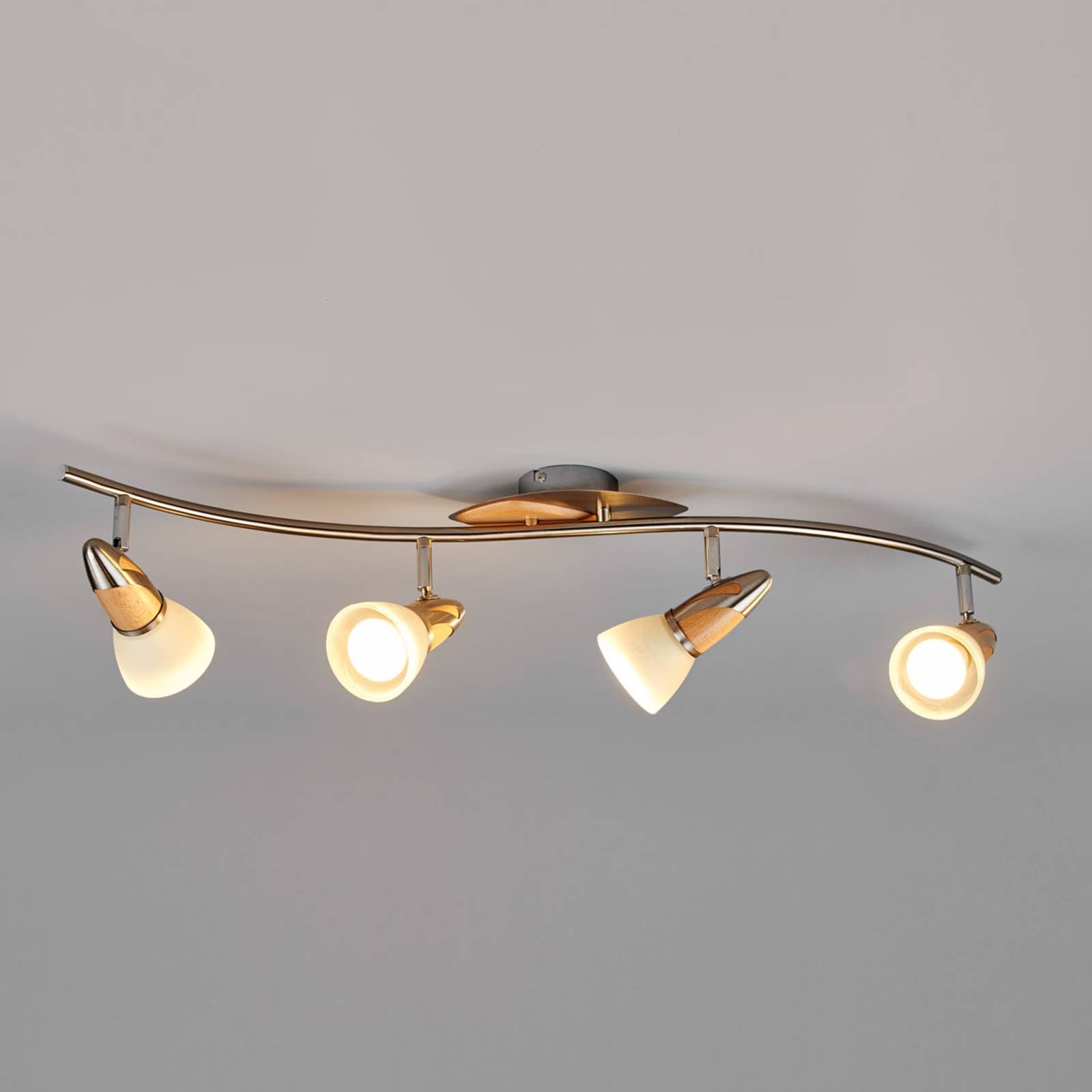 Lindby Deckenlampe Glas, Metall Holz Deckenstrahler drehbar und schwenkbar Deckenleuchte 4x E14 max. 7W ohne Leuchtmittel Lampe Wohnzimmer Küchenlampe