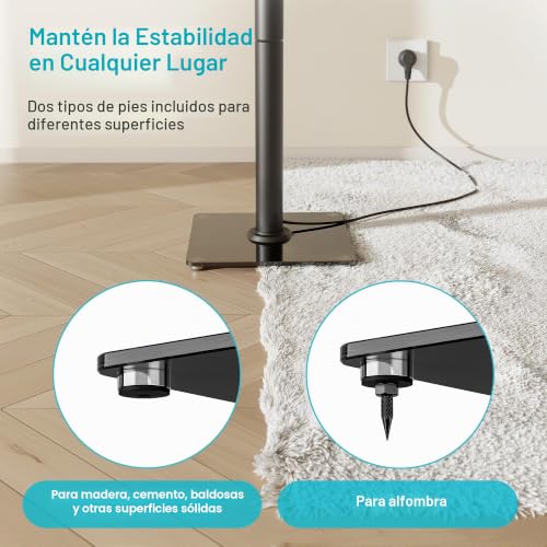 Soporte altavoces de suelo de acero resistente PEGZONE con base de cristal negro 4