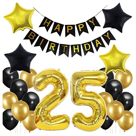 Crazy-M Deco cumpleaños número 25 Set de Globos de cumpleaños 25 Deco de Fiesta de cumpleaños para niña- Globo de Papel de Helio Inflable Banner de Feliz cumpleaños Globos de látex Globo