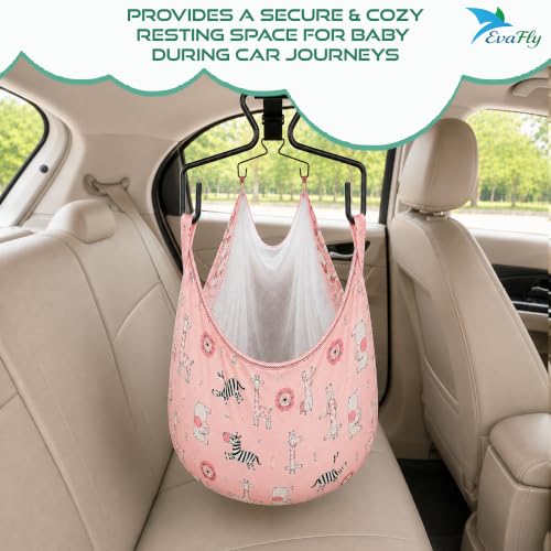Image of Evafly Baby Car Cradle Swing for 0-18 Months Modular Car Cradle Full Set with Hanger & Cradle Cloth, Adjustable Car Strap for Babies Swing, Portable Travel Cradle Kit - Pink