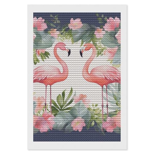Peinture diamant perles rondes flamants roses brillants