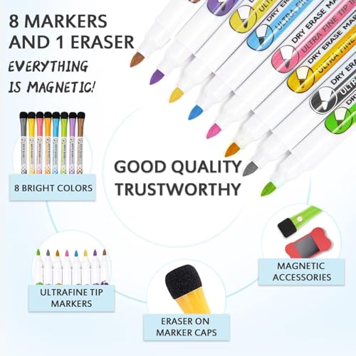 hivillexun magnetic dry erase calendar whiteboard set 3-pack for fridge wall and refrigerator organization  monthly weekly and daily planners with 8 markers and eraser