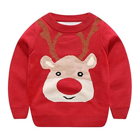 Motteecity Boys Clothes Adorable Cartoon Holiday Xmas Woolen Warm Pullover Sweater Red 3T Cover