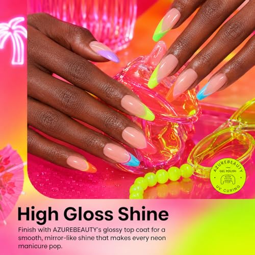 Image of AzureBeauty 6 Colors 15ml HEMA Free Neon Purera Gel Nail Polish Set, Same Color Bottles Soak Off UV LED Gel Polish Kit DIY at Home Manicure Salon Gifts, Summer Green Yellow Orange Hot Pink Blue Purple