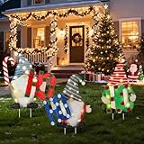 Chonsun Christmas Decorations Outside Gnomes Yard Stakes with Warm Lights 9AA Batteries Outdoor Lighted Holiday Displays for Yard Lawn Porch Garden