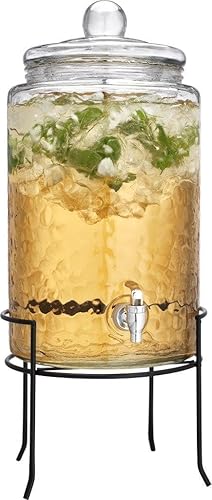 Miniatura 8 de HC Classic - Dispensador de bebidas frías de vidrio martillado, 3 galones, con tapa de vidrio y soporte de metal antiguo, espita 100% a prueba de