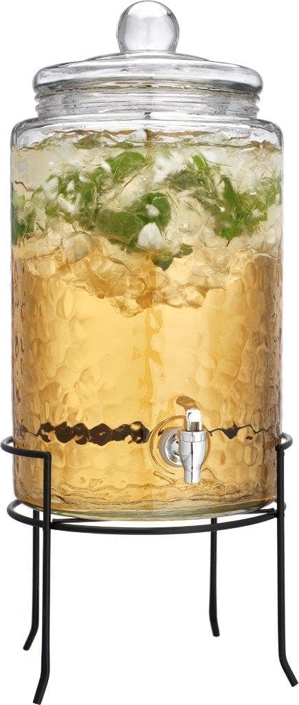 MosJos 3 Gallon Glass Drink Dispenser with Metal Stand & Lid