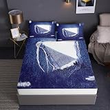 Surwin Sabanas,3D Mezclilla Juego de Sábana Incluyen 1 Sabana Bajera y 2 Funda de Almohada,Bed Sheets Microfibra para Colchones de hasta 30 cm de Altura (150 * 200 * 30,Vaqueros Rasgados)