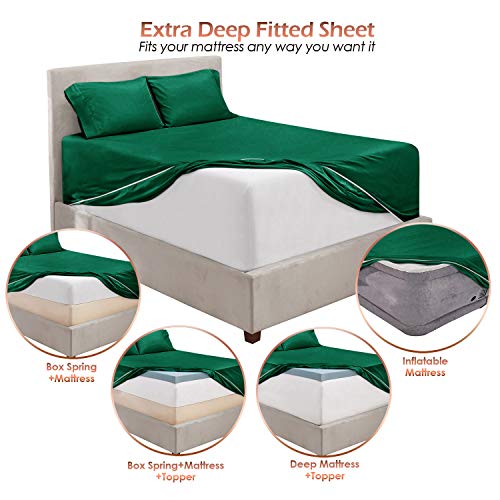 Image of Hearth & Harbor Extra Deep Pocket Sheets - 4 Piece Hotel Luxury Bed Sheets Set Fits Up to 24 inch Mattress - Ultra Soft Luxury Bed Sheet Set - Soft & Breathable, Full, Hunter Green | 4 Piece Bed Sheet Set, Ultra Soft & Breathable, Fits Up to 24 inch Mattress, Hotel Luxury