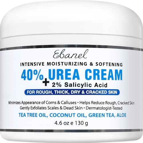Ebanel Urea Cream 40% Plus Salicylic Acid 4.6 Oz, Callus Remover Hand Cream Foot Cream For Dry Cracked Feet, Hands, Heels, Knees, Intensive Moisturizes & Softens Skin, Exfoliates Dead Skin