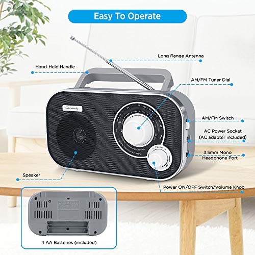 DreamSky AM FM Portable Radio Plug in Wall or Battery Operated for Home