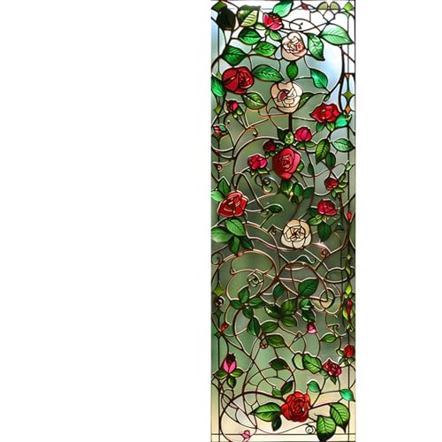 ステンドグラス 外から見えないシート 窓用フィルム 薔薇柄 目隠しガラスシール 断熱 教会の様式 欧米風 水で接着 遮光 uvカット お風呂 リビングルーム ベランダ 賃貸適用 すりガラス調 インテリア 装飾