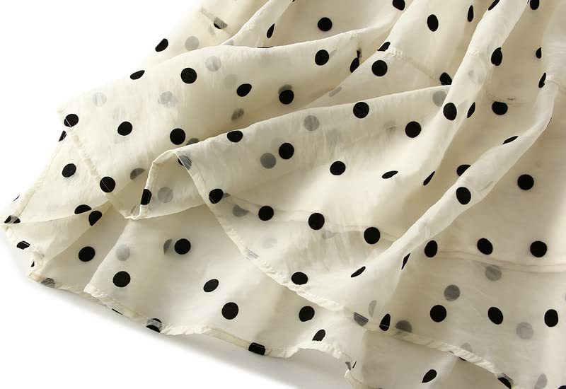 Women Polka Dot Skirts Summer A-Line High Waist Pleated Midi Vintage Long Skirt4