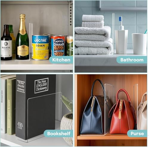 Image of Shelf Dividers Closet Organizer Deep Acrylic Clear Sturdy Separate for Clothes Purse - Adjustable Easy Install for Home Organization Enthusiasts (SIZE- 10 inch Tall X 12 inch Deep) PACK OF 4
