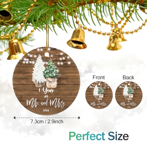 Zimico Home First Anniversary Ornament Gifts For Couple, 1St Wedding Gifts For Anniversary 1 Year As Mr And Mrs, Ceramic Keepsake 1St Anniversary Christmas Ornaments With Ribbon And Gift Box thumb #1