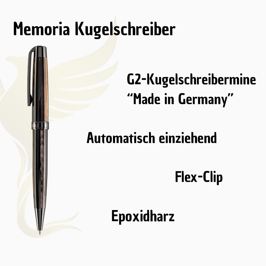 Hörner Memoria Kugelschreiber – schwarz-braune Oberfläche mit Metallakzenten, präzise Drehmechanik, blaue Schreibfarbe, Geschenkbox