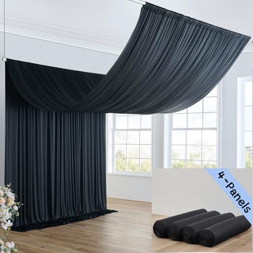 20ft×20ft Black Ceiling Drapes for Weddings Parties,4 Panels 5×20ft Long Ceiling Curtain for Tent Canopy,Wrinkle Free Silk Easy to Draping&Hang Black Drapes for Event Church Stage Photo Bedroom