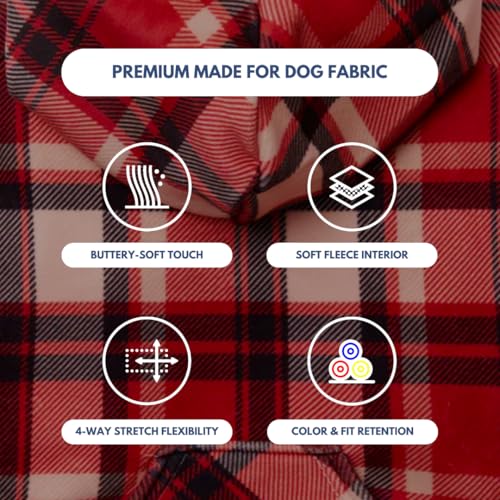 Image of Spark Paws Dog Hoodie - Premium Dog Sweater for Small, Medium, and Large Dogs | Warm Outfits for French Bulldogs, Pitbull, Puppy, Winter Jacket Alternative - Red Plaid, 5XL