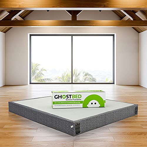 GhostBed 9 Inch Mattress Foundation & Box Spring in One - Metal Frame with Adjustable Legs, Cover & Headboard Brackets - Queen - Thumbnail 4