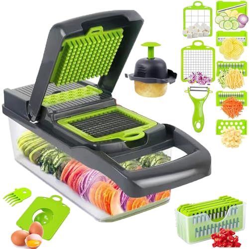 Haushalt und Küche, Gemüseschneider mit Aufbewahrungsbehälter, 16-teiliges Gemüseschneider- und Würfelset, Mandoline mit Eiweißtrenner für Kartoffeln,