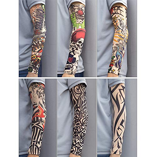 SAEYZ スリーブ1つ 刺青柄タトゥーアームカバー 冷感 腕カバー 日焼け止め タトゥースリーブ 通気 吸汗速乾 男女兼用フリーサイズ(E,スリーブ1つ)