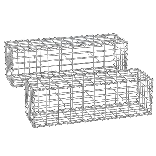 SONGMICS Gabion Baskets Metal Gabion Cages with 5 x 10 cm Mesh for Stones Galvanised Garden Decor Wall Partition 100 x 30 x 30 cm Set of 2 Silver GGB233V1