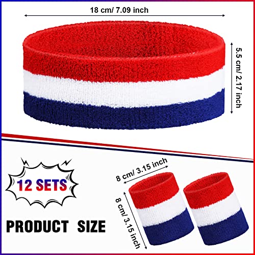 Image of Eurzom 36 Pcs Neon Sports Sweatbands Set Include 12 Striped Sweat Absorbing Headbands 24 Wristbands Athletic for Men Women Basketball Tennis Running Glow Party