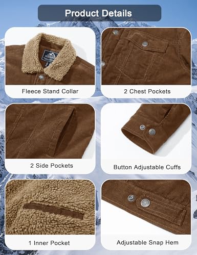CRYSULLY Men's Corduroy Jacket Cotton Sherpa Lined Jacket Turn-Down Collar Jackets with 5 Pockets4