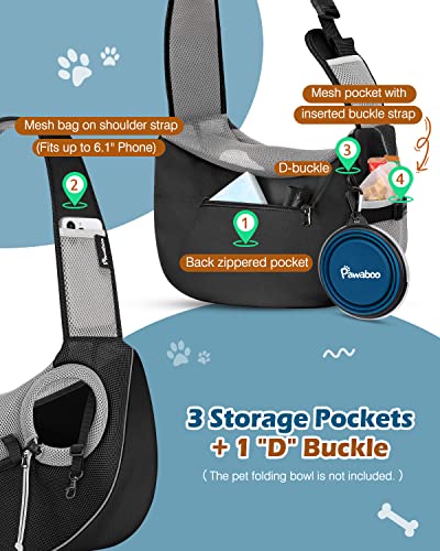Pawaboo Hundetragetasche, Neu aufgewertet Hundetasche mit Touch-Pocket, Verstellbare Tragetasche Hund, Haustier Umhängetasche Transporttasche für Haustiere für Outdoor Reisen - M, Schwarz