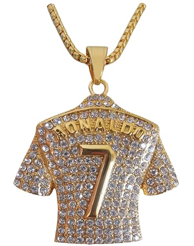 18K Gold-plated | Silvery-plated Soccer Jersey Number 7 Necklace for | No.7 Football Star Necklace for Men Women | Soccer Player Pendant Hip Hop Necklace