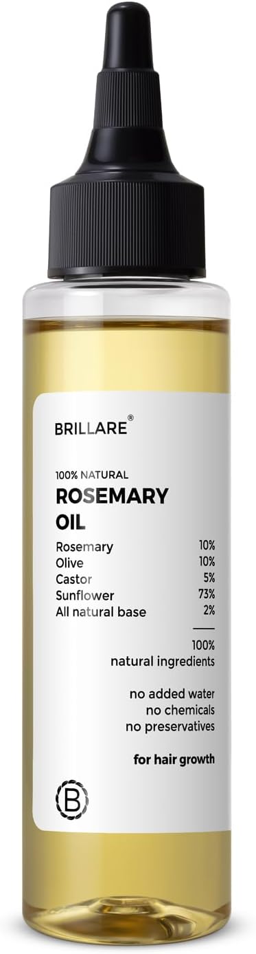 Brillare 10% Rosemary Hair Oil for Hair Growth with 10% Olive Oil & 5% Castor oil | Reduces Hair Fall | Strengthens Hair | Visible Results in 4 Weeks.