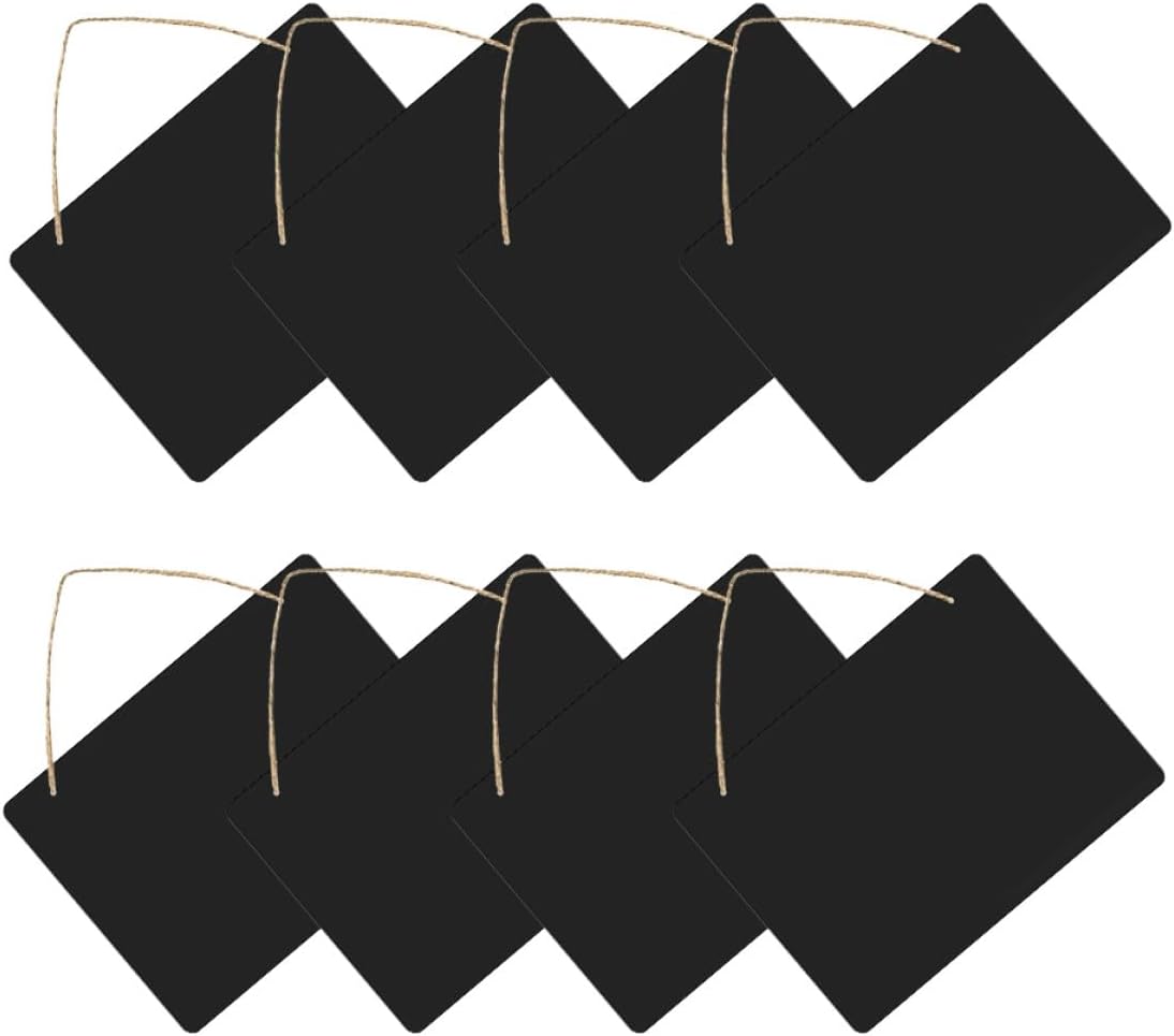 8Pcs Double-Sided Wooden Chalkboard Pendant with Hanging Rope, Rectangular Message Tags for Home Décor, Kitchen, Party Decoration and Craft Display