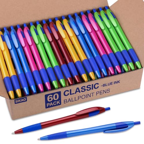 Sikao Pens, Blue 60 Pack Gripped Slimster Retractable Pens Multipack, Medium Point 1.0mm, Smooth Writing Ballpoint Pens School Office, Box of Pens Bulk (Blue Ink) Sikao Pens, Blue 60 Pack Gripped Slimster Retractable Pens Multipack, Medium Point 1.0mm, Smooth Writing Ballpoint Pens School Office, Box of Pens Bulk (Blue Ink)