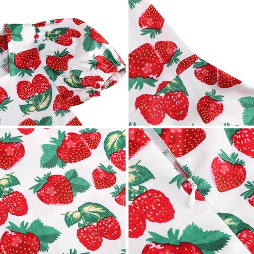 1950s Vintage Dresses for Girls Ice Cream/Strawberry/Butterfly/Mango Print Dress Short Sleeve Square Neck4