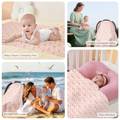 Image of SERAPHY Muslin Car Seat Cover Baby, Universal Carseat Covers Baby Girl Boy | 100% Muslin Cotton, Universal Fit, Breathable, Soft Infant Car Seat Canopy, For Boys and Girls, Sun & Wind Protection