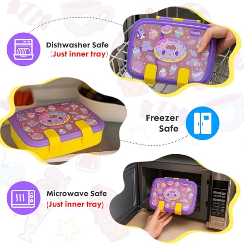 Image of Cute Cartoon Bento Lunch Box for Kids, 800ml /27oz BPA-Free Leak-Proof Food Containers with 3 Compartments, Dishwasher Safe, Back to School Students Lunches Size for Ages 3-7