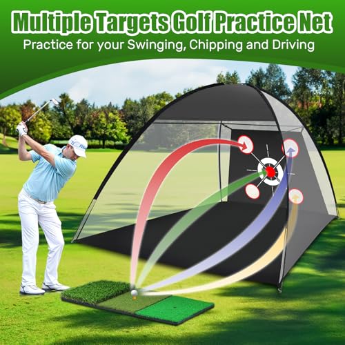 image for MFNMFN Golf Net with Practice Mat,Golf Hitting Aid Nets 10x7FT for Bac