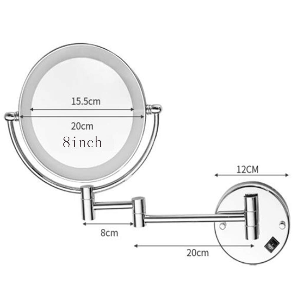 Espejo de tocador para maquillaje, espejo de belleza montado en la pared de dos caras, espejo de baño con aumento 3X, espejo cosmético giratorio extensible de 360 ° alimentado por enchufe, dorado
