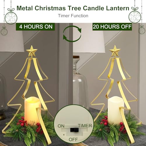 Christmas Metal Tree Centerpiece Table Decoration Lighted Candle Holder Stand Battery Operated and Timer for Xmas Holiday Table Fireplace Mantle Decorations by LEWIS&WAYNE - Image 5