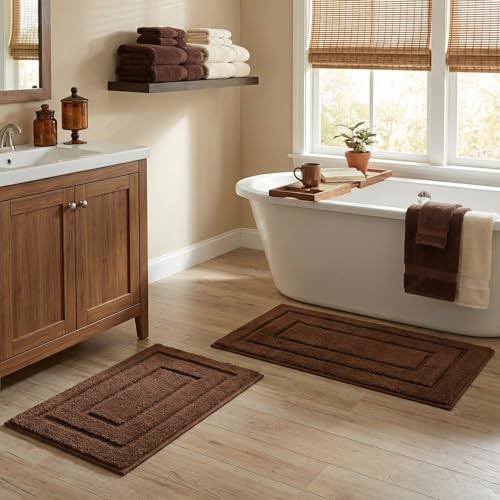 GRANNY SAYS Bathroom Rugs Sets 2 Piece Soft Bath Mats for Bathroom Bath Rugs Non Slip Washable Absorbent Bath Rug for Tub Shower and Toilet Bathroom Mat Set (Brown 20 x 32 + 16 x 24)