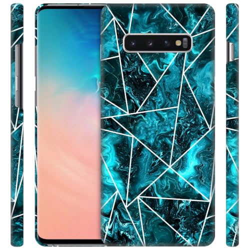 GlamCase for Samsung Galaxy S10 Plus, Samsung S10 Plus Case - Geometric Marble Teal Painted Design Printed Cute Slim & Sleek Plastic Protective Designer Back Case/Cover for S10 Plus