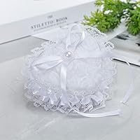 Vista 6 de Caja de soporte para anillo de boda en forma de corazón, almohada romántica para portador de anillo de encaje blanco, cojín romántico de rosa