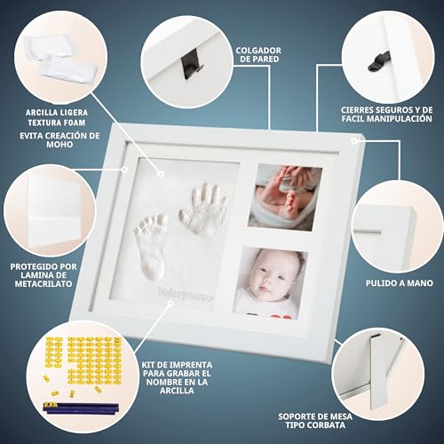 Miniatura 5 de Valeryverse Kit Marco Huellas Bebé Doudou Mantita De Apego Independiente Huellas Manos Y Pies Con Arcilla Segura Regalo Nacimiento Y Baby Shower