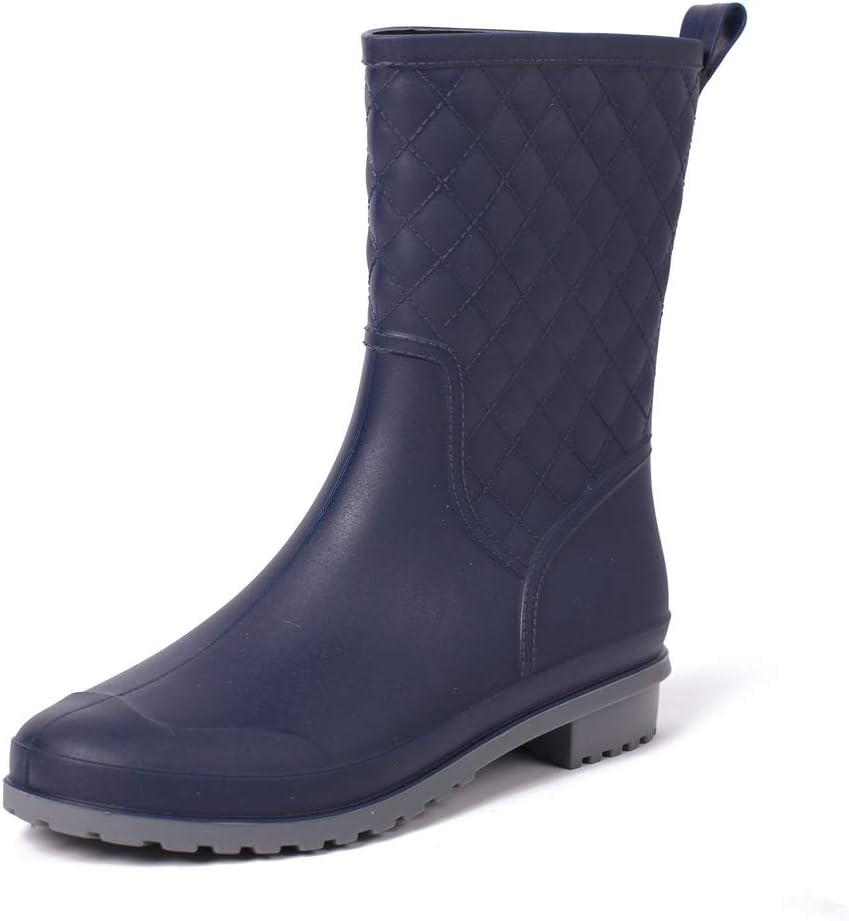 Magone Womens Block Heel Rain Boots Fashion Rain Shoes navy 5