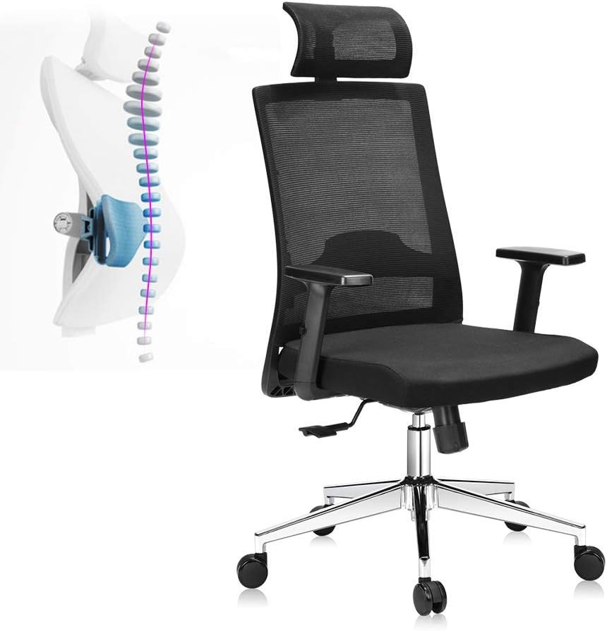Ergonomic Office Chair High Back Mesh Desk Chair with Arm Rests Height Adjustable and Head Support 3 Adjustable Tilt Tension - Black