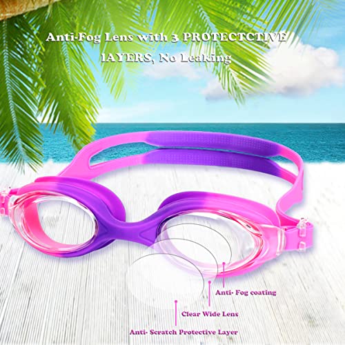 Ewpjdk Kids Swim Goggles - 2 Pack Swimming Goggles Anti Fog Anti-Uv No Leaking For Children Teens Boys & Girls Age 3-15 (Purple & Blue) #TOP5